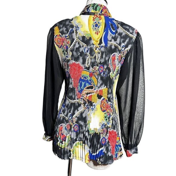 Vintage Viscanza Pleated Blouse Long Sheer Sleeves Size Large - Picture 3 of 5